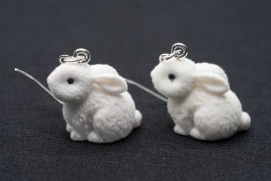 Kaninchen Ohrringe Miniblings Hänger Hase Häschen Haustier Ostern Flock weiß