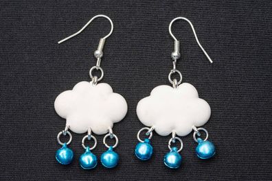 Wolke Ohrringe Miniblings Hänger Regen Wolken Wetter weiß mit Glöckchen blau