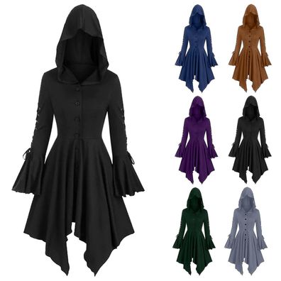 Womens Renaissance Costumes Hooded Robe Lace Up Gothic Cloak Pullover 6 Color