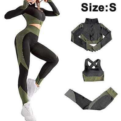 Women's Workout Outfit 3 Pieces Tracksuit-seamless Hip Lift Yoga Leggings And