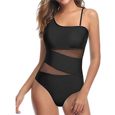 Women's Plain Adjustable One Piece Sheer One Shoulder Swimsuit Beachwear Monokini o