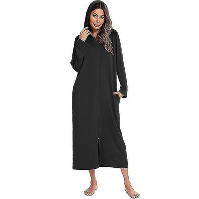 Womens Zip Up Robe Nightgown Long Hooded Sweatshirt Bathrobe Long Sleeve Housecoat