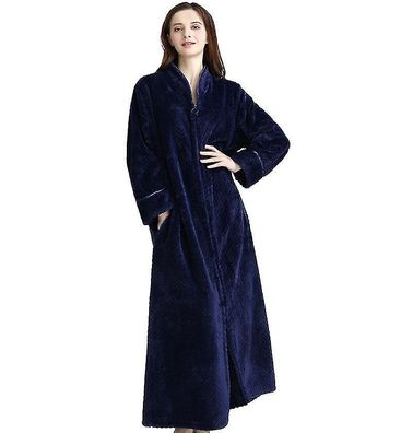 Zipper Bathrobe For Womens Flannel Fleece Robes Winter Warm Housecoat Nightgown