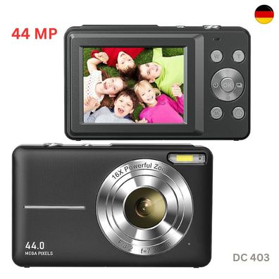 Digitalkamera Kompaktkamera 1080P FHD 44MP Foto- Videokamera mit 16-fach Zoom, DC403
