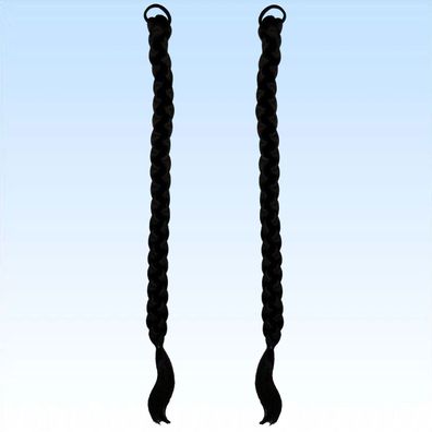 2 Zöpfe zum Anstecken Schwarz Zopf lange Haare Perücke Haarteil Ansteckzopf