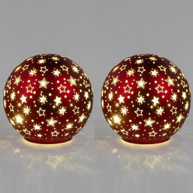 Formano Deko Kugel Glas Bordeaux Gold Sterne mit Timer Weihnachten LED Set NEU