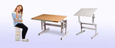 Stehschreibtisch Schreibtisch Kinder, höhenverstellbar, Neigung verstellbar 140x80 cm