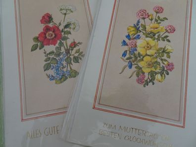 3 alte edle Grußkarten Zum Muttertag Sü Verlag Strukturkarton Blumen