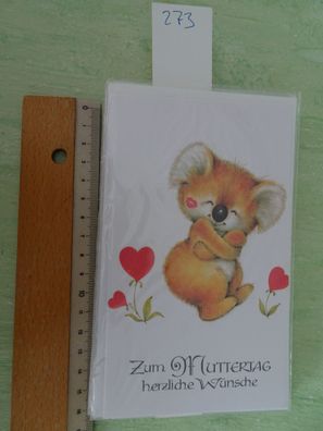 alte edle Grußkarte Zum Muttertag Strukturkarton geprägt Herlitz Teddybär mit Herz