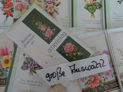 alte edle "mini" Grußkarten Zum Namenstag Blumen & Verse Strukturkarton