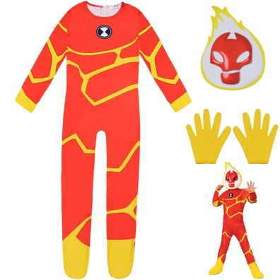 AC Ben10 Heatblast Cosplay Jumpsuit Kinder Halloween Onesie Cartoon Bodysuit für Fans