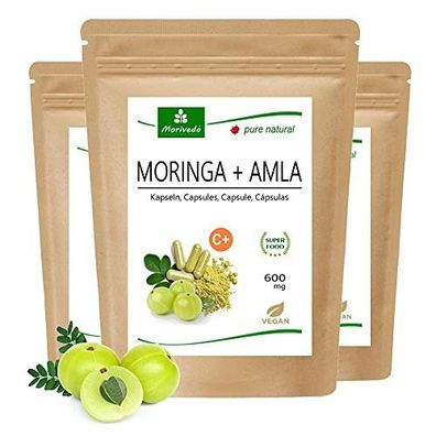 MoriVeda® - Moringa + Amla Kapseln, 600mg, Vitamine, Mineralien, 360 Stk.