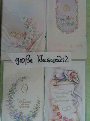 4 alte Grußkarten Zur Hochzeit Blumen Rosen Hochzeitskutsche... EDEL