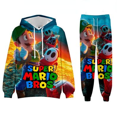 Super Mario Bros 2er Set Sportanzug Luigi Peach Toad Hoodie Hose Pullover Leggings