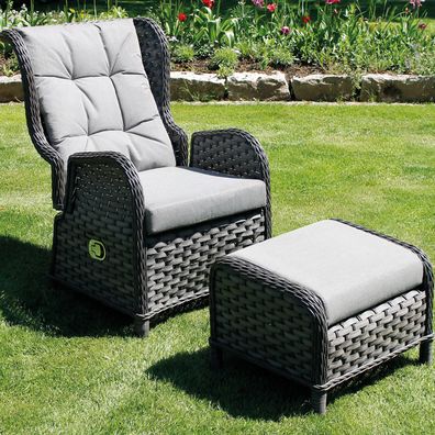 Comfort verstellbar Relaxsessel Ohrensessel Rattansessel + Polster + Fußteil