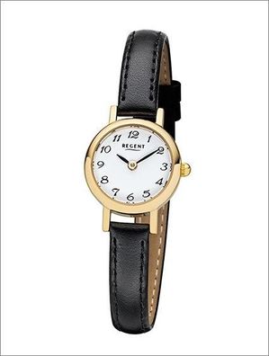 Regent Damen-Armbanduhr Elegant Analog Leder-Armband schwarz Quarz-Uhr URF980