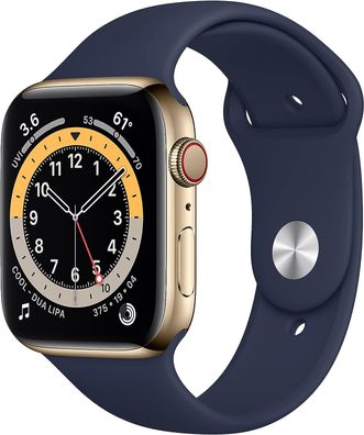 Apple Watch Series 6 GPS + LTE 44 mm Edelstahl Gold Sportband Navy Neuware