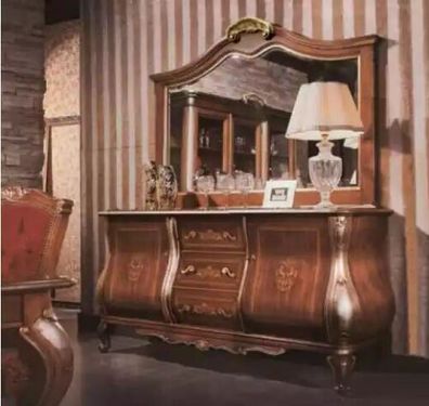Hochwertiges luxuriöses klassische Wohnzimmer Sideboard Holz braun 200x53x100