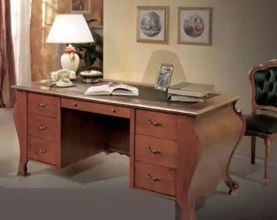 Bürotisch klassisches Design Schreibtisch braunem Holz Tisch Möbel