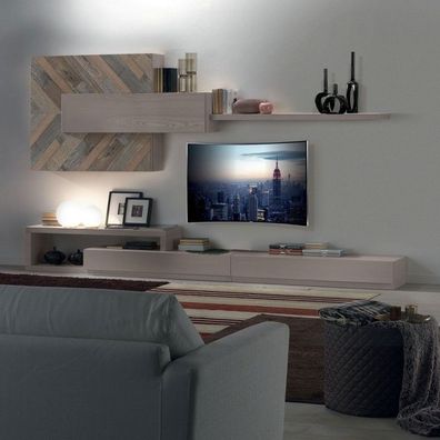 Wohnwand TV-Ständer Wandregale Wohnzimmer Luxus Lowboard Grau Neu