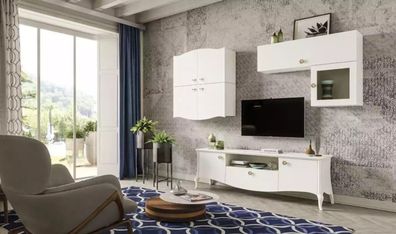 Luxus tv Ständer Wohnzimmer rtv Lowboard Sideboard Wohnwand Weiß Neu