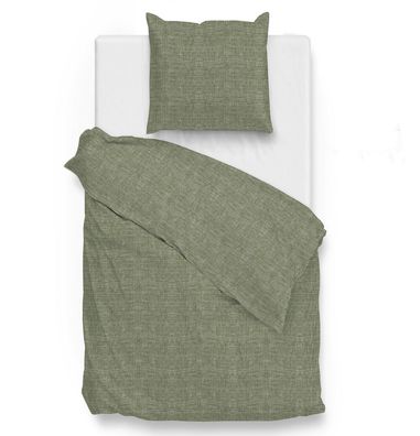 Zo! Home Cotton Bettwäsche 155x220 cm Lino Army green moosgrün meliert uni