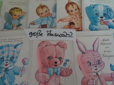 sehr alte Grußkarten Krüger West Germany Ereignis Baby Geburt mit Löffel Kamm RAR