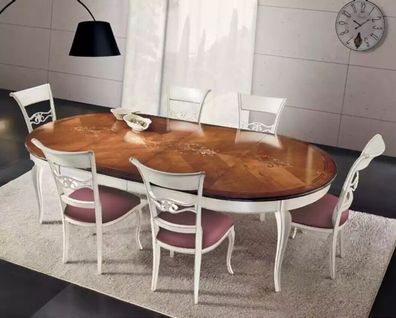 Klassischer Esstisch Tisch Holz Esszimmer Garnitur 4x Stühle Set Weiß