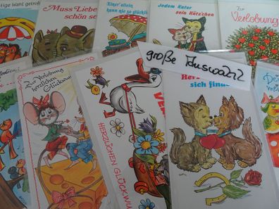 alte Grußkarten Verlobung Jolly Primus Maxi mit tierischen Humor West Germany