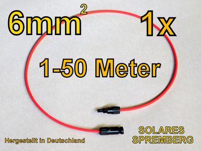1x 1-50 Meter Solarkabel Verlängerungskabel rot 6mm² vor konfektioniert MC4