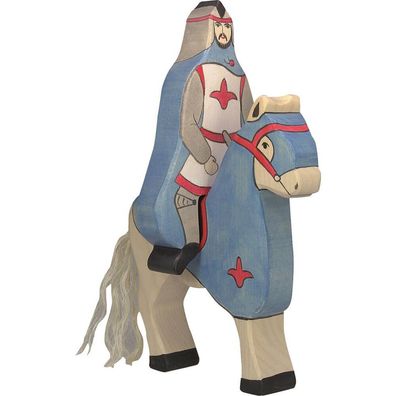 Holztiger Blauer Ritter mit Mantel aus Holz - reitend (ohne Pferd)