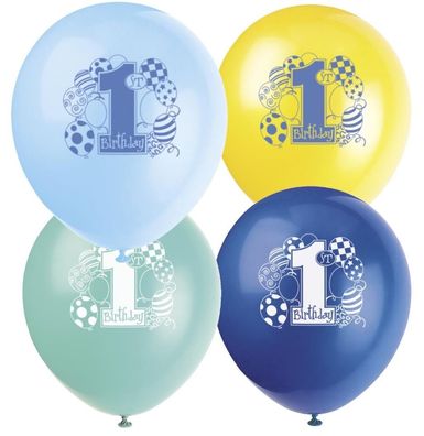 Luftballons 1. Geburtstag, blau/ gelb