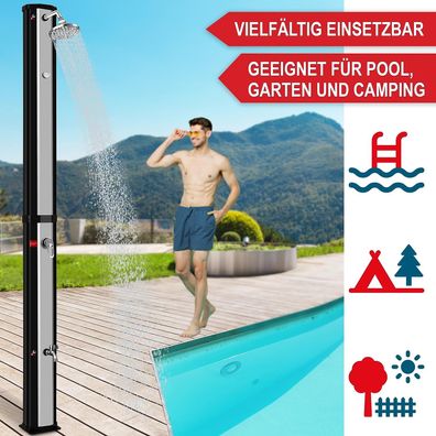 Solar Solardusche Dusche 35 Liter Solardsuche Garten mit Regenschutz Schwarz Silber