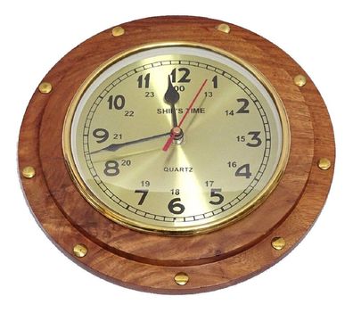 Wanduhr im Holz Bullauge, Schiffs Uhr, Kapitänsuhr 23 cm