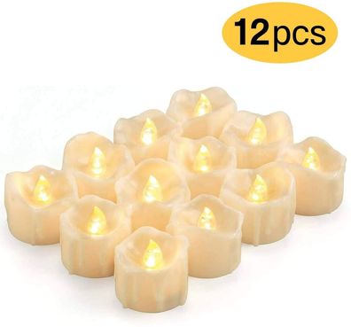 LED Kerzen mit Timer, 12 Stück LED Teelichter Flammenlose Kerzen Flackernd echtwachs