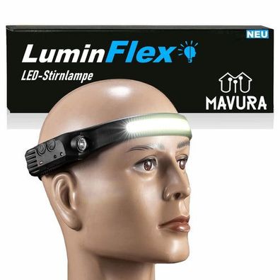 LuminFlex LED Stirnlampe Kopflampe COB 5 Modi 230° aufladbar wasserdicht extrem