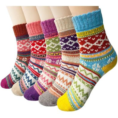 Damen Winter Warme Socken, 5 Paar Damen Winter Wollsocken, Stricksocken