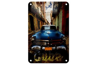 Blechschild Spruch 12x18 cm Cuba blaues Auto Metall Deko Schild