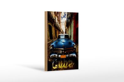 Holzschild Spruch 12x18 cm Cuba blaues Auto Holz Deko Schild