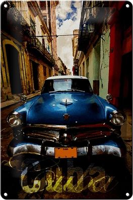 Blechschild Spruch 20x30 cm Cuba Oldtimer Auto blau Metall Deko Schild tin sign