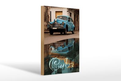 Holzschild Spruch 20x30 cm Cuba Auto blau Oldtimer Holz Deko Schild