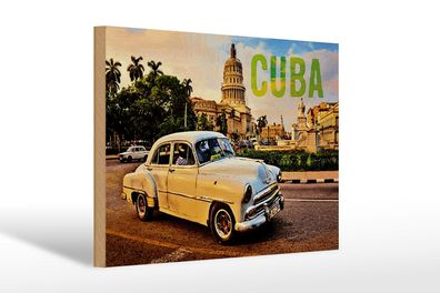 Holzschild Spruch 30x20 cm Cuba Auto weisser Oldtimer Holz Deko Schild