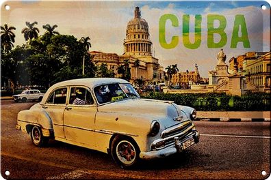 Blechschild Spruch 30x20 cm Cuba Auto weisser Oldtimer Metall Deko Schild