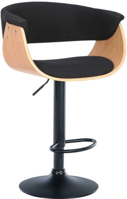 Barhocker Stoff Holzsitz mit Armlehne höhenverstellbar Metallgestell schwarz