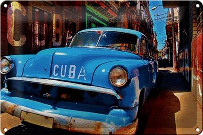 Blechschild Spruch 30x20 cm Kuba Auto blauer Oldtimer Metall Deko Schild