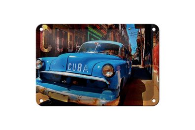 Blechschild Spruch 18x12 cm Kuba Auto blauer Oldtimer Metall Deko Schild
