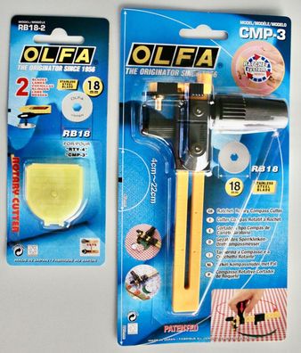 OLFA CMP-3 Cutter + 1x RB18-2 (=2 Klingen) Sparset – 7 bis 22cm Kreisschneider