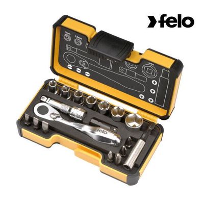 Felo - XS 18 Inch - Werkzeugsatz 1/4 mit Miniratsche 18-tlg. SL/ PH/ SQ/ ND/ MS/ BH-