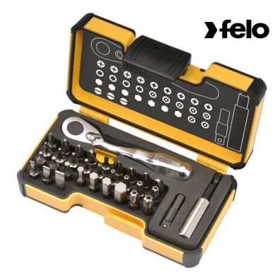 Felo - XS 33 - Werkzeugsatz 1/4 mit Miniratsche, Bits und Zubehör 33 tlg. - (Gr. 1/4)