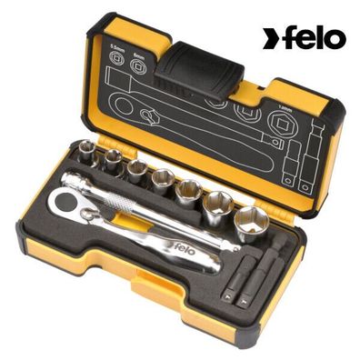 Felo Werkzeugsatz XS 11 1/4 mit Miniratsche und Zubehör, 11-tlg -